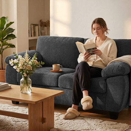 2-Seater Chenille Sofa, 156 cm, Dark Grey, 300 kg Capacity