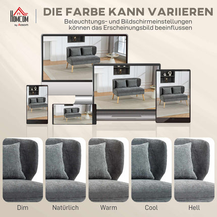 2-Seater Chenille Sofa, Wingback, Rubberwood Legs, Grey