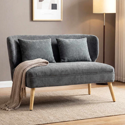 2-Seater Chenille Sofa, Wingback, Rubberwood Legs, Grey