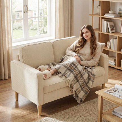 2-Seater Corduroy Sofa with Storage, Beige, 117 x 63 cm