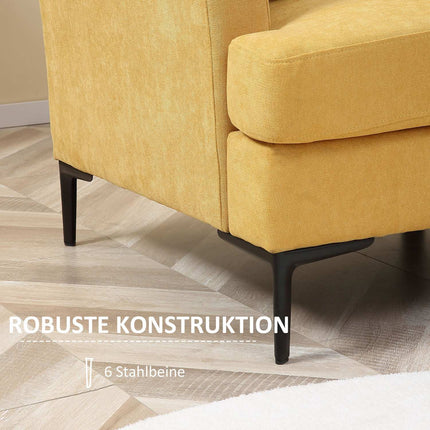 Yellow retro 2-seater Loveseat, linen look, 300 kg capacity