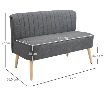 2-seater dark gray fabric sofa with wooden frame