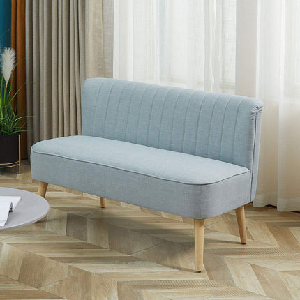 2-seater light green fabric sofa - wooden frame, foam padding