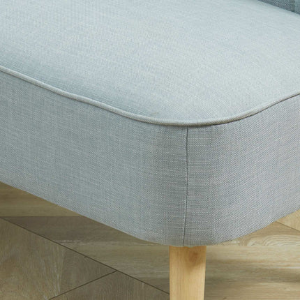 2-seater light green fabric sofa - wooden frame, foam padding