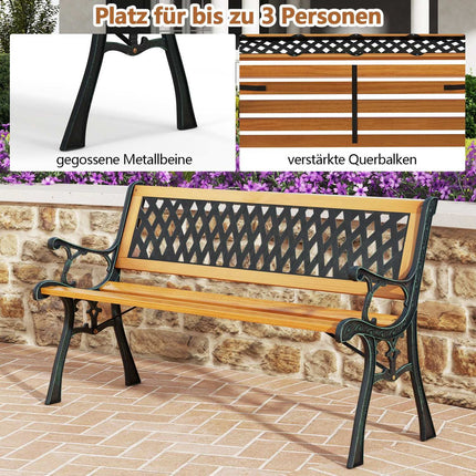 2-Seater Garden Bench, Weatherproof Wood & Iron