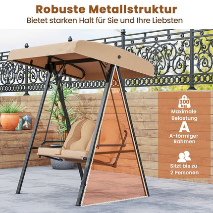 2-Seater Garden Swing with Adjustable Canopy, Beige