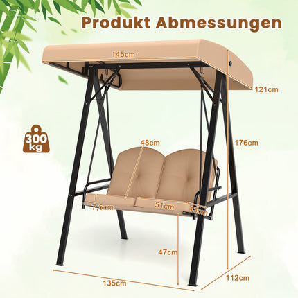 2-Seater Garden Swing with Adjustable Canopy, Beige