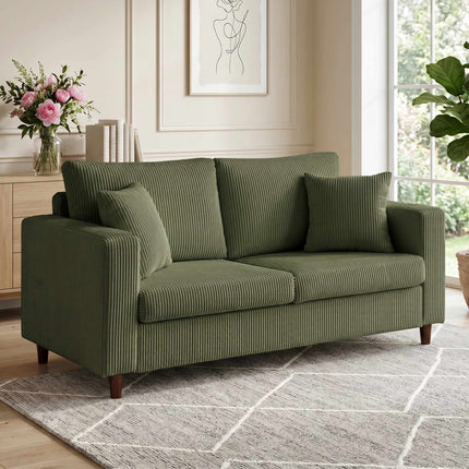 2-Seater Green Corduroy Sofa with Deep Cushioning