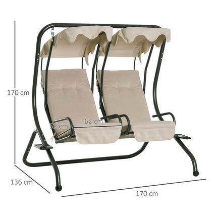 2-seat garden swing with canopy, beige steel frame