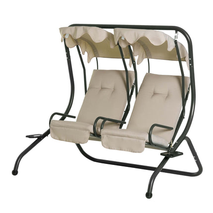 2-seat garden swing with canopy, beige steel frame