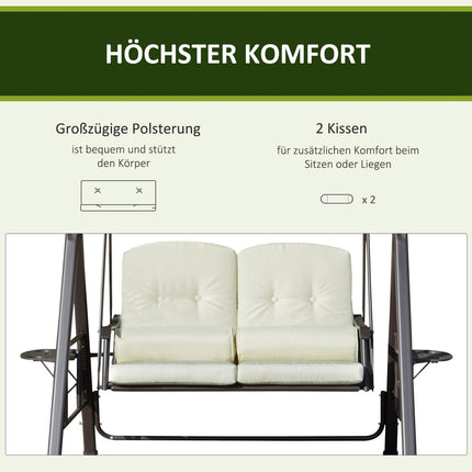 2-seat garden swing with canopy and cushion, beige