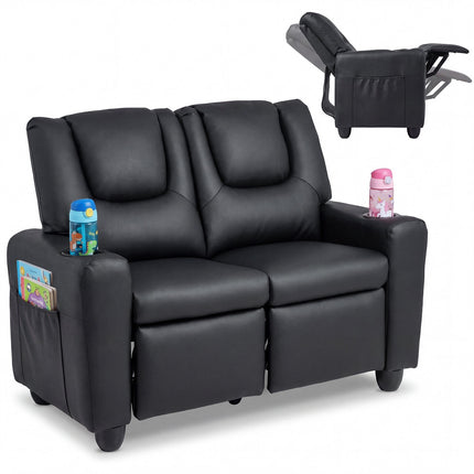 2-Seater Kids Recliner Sofa with Cup Holders - Black