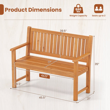 2-Seater Natural Fir Wood Outdoor Bench with Armrests