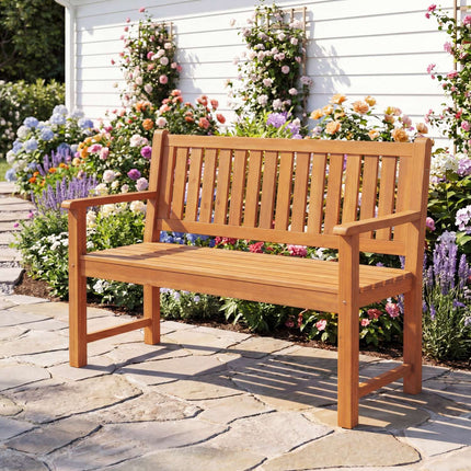 2-Seater Natural Fir Wood Outdoor Bench with Armrests