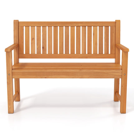2-Seater Natural Fir Wood Outdoor Bench with Armrests