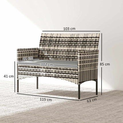 2-Seater Outdoor Rattan Sofa with Cushions, Dark Grey