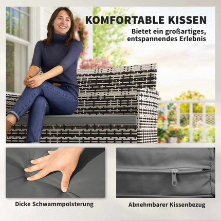 2-Seater Outdoor Rattan Sofa with Cushions, Dark Grey