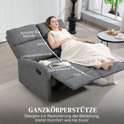 2-Seater Recliner Sofa, Adjustable Backrests, Grey Fabric