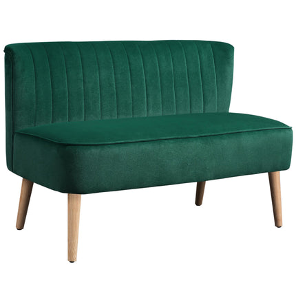2-Seater Retro Sofa, Dark Green, Wood Legs, 117 cm