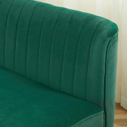 2-Seater Retro Sofa, Dark Green, Wood Legs, 117 cm