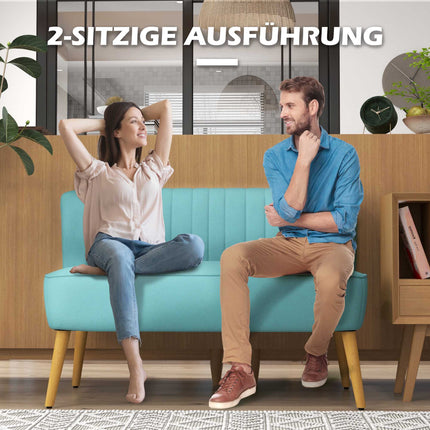 2-Seater Retro Sofa, Wood Legs, 117x56.5x77 cm, Green