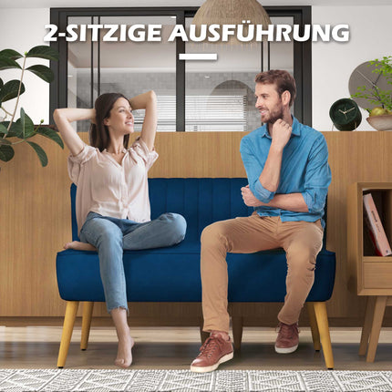 2-Seater Sofa, Blue, Wood Legs, 117 x 56.5 x 77 cm