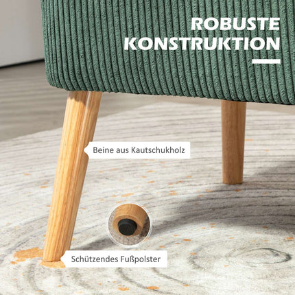 Green 2-seater sofa, corduroy look, wooden legs