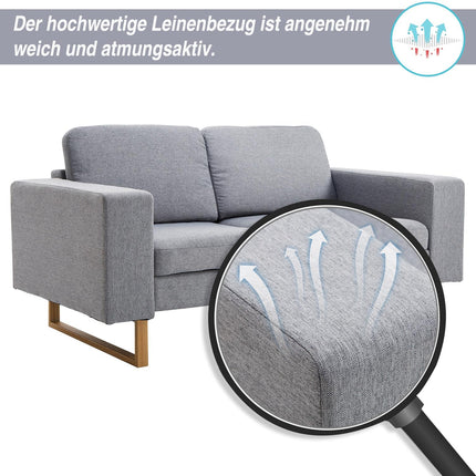 Light gray 2-seater upholstered corner sofa, wooden frame