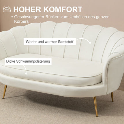 Velvet Loveseat sofa, Upholstered, 2-seater, Cream