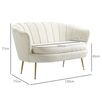 Velvet Loveseat sofa, Upholstered, 2-seater, Cream