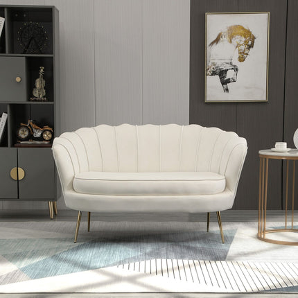 Velvet Loveseat sofa, Upholstered, 2-seater, Cream