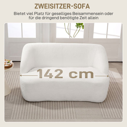 2-Seater Sofa, Curved Design, Fleece Upholstery, Cream White