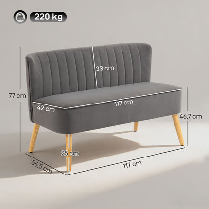 2-Seater Sofa, Dark Grey, Durable Fabric, Wooden Legs