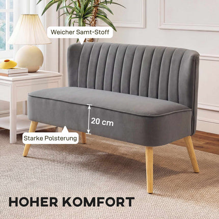 2-Seater Sofa, Dark Grey, Durable Fabric, Wooden Legs