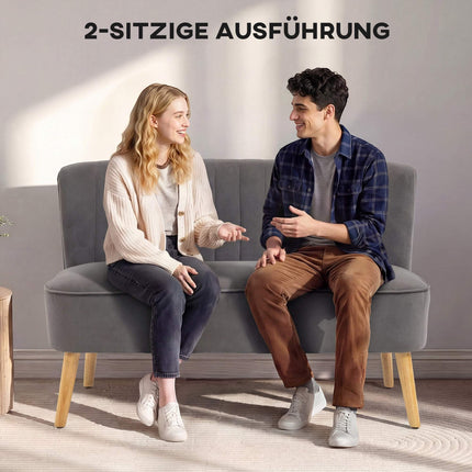 2-Seater Sofa, Dark Grey, Durable Fabric, Wooden Legs