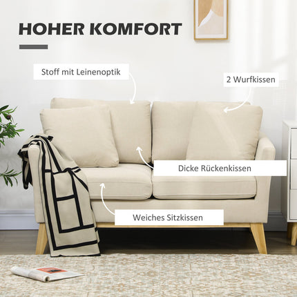 2-seater sofa in linen look, cushioned loveseat, beige