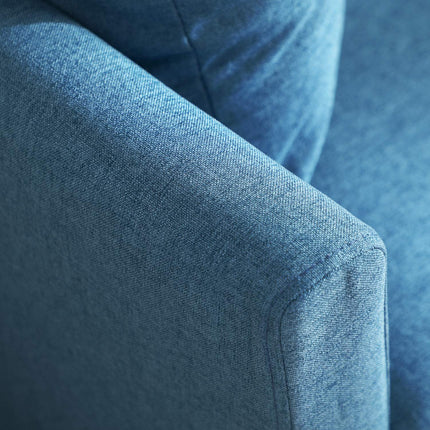 2-seater sofa in linen look, cushioned, wooden legs, blue