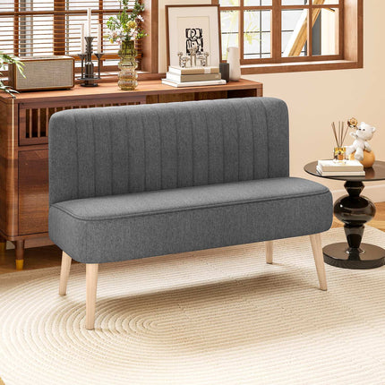 2-Seater Sofa, Linen Look, Wood Frame, 117 cm, Gray