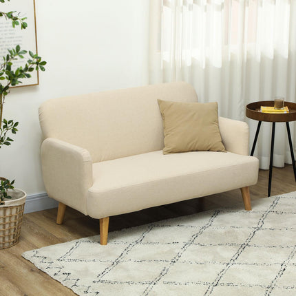 Small velvet sofa, wooden legs, cream, 2-seater for living room