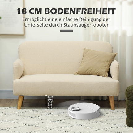 Small velvet sofa, wooden legs, cream, 2-seater for living room