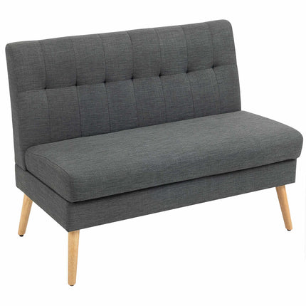 2-Seater Sofa, Tufted Back, Wood Legs, Linen Look, Grey