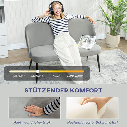 2-Seater Sofa, Velvet Fabric, Metal & Wood Frame, Gray