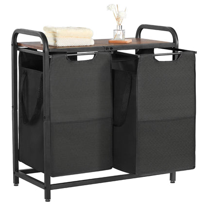 2-Section Laundry Sorter Hamper, Metal Frame, Tabletop