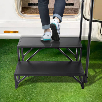 2-Step RV Steps With Handrail, 440 lb, Non-Slip Steel