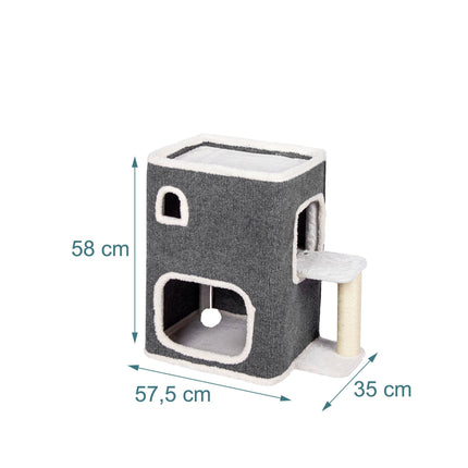 2-Storey Cat House with Sisal Post and Toys - Grey
