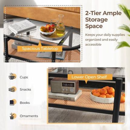 2-Tier Coffee Table – Tempered Glass Top, Acacia Frame
