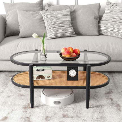 2-Tier Coffee Table – Tempered Glass Top, Acacia Frame