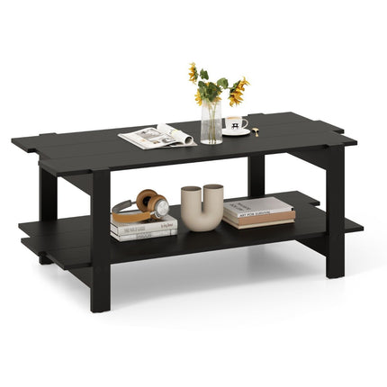2-Tier Coffee Table with Shelf, Black Wood