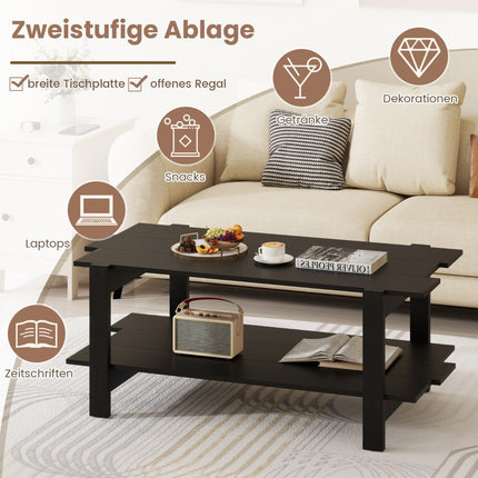 2-Tier Coffee Table with Shelf, Black Wood