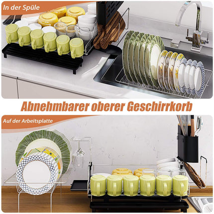 2-Tier Dish Rack Removable Dish Drainer Black 58 x 42 x 37 cm